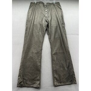 Profit Minded Pants Mens Grey Faux Leather Wide Leg Button Fly 36x34 Distressed